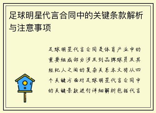 足球明星代言合同中的关键条款解析与注意事项